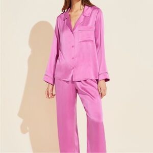 Eberjey Inez Washable Silk Long PJ Set- Italian Rose Pink